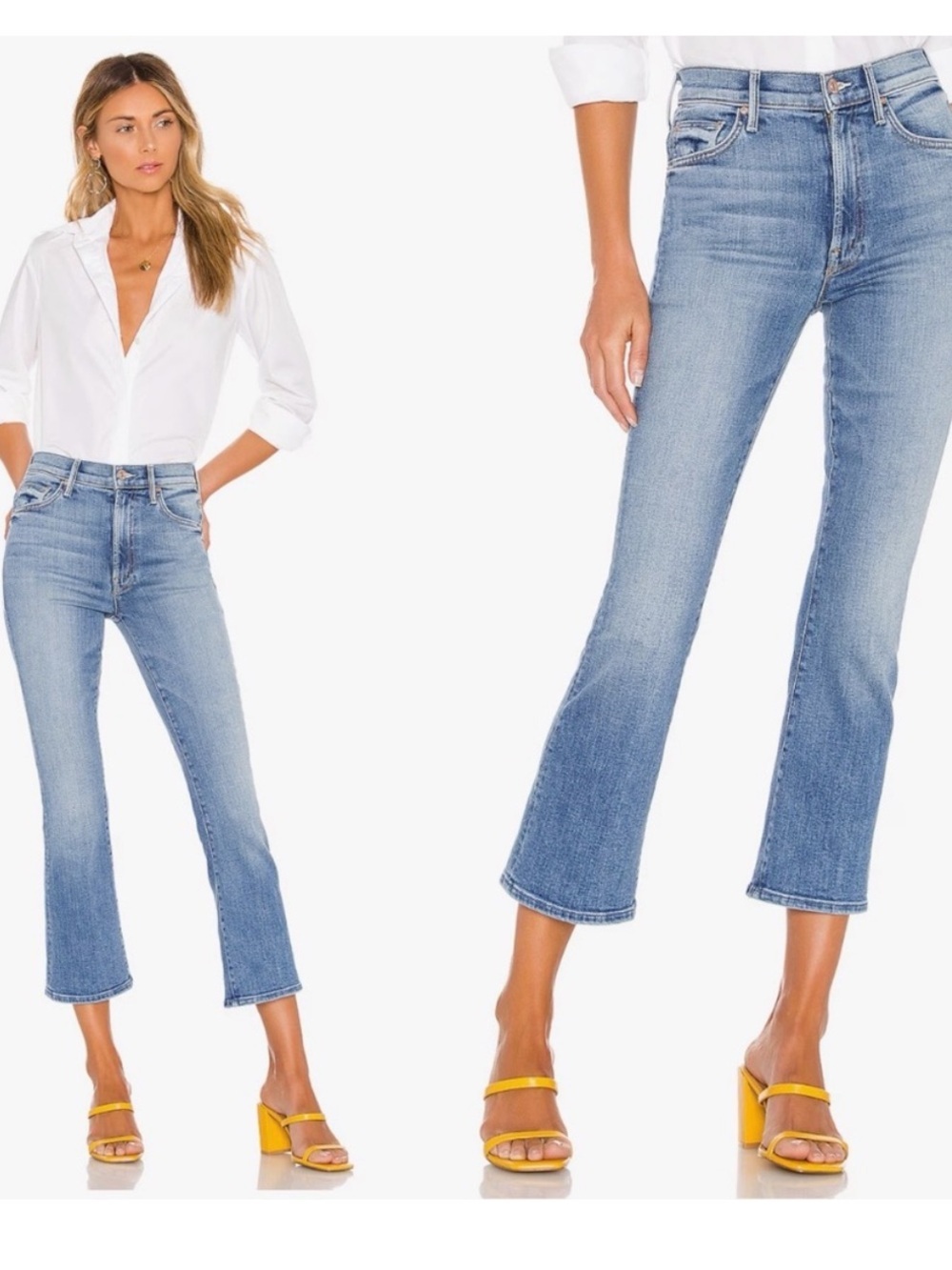 Mother denim the insider cropped a side of beans blue straight leg jeans sz 27